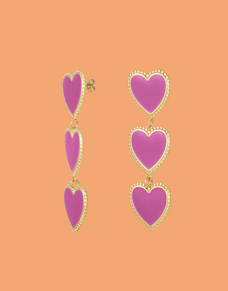 Long layered hearts earrings