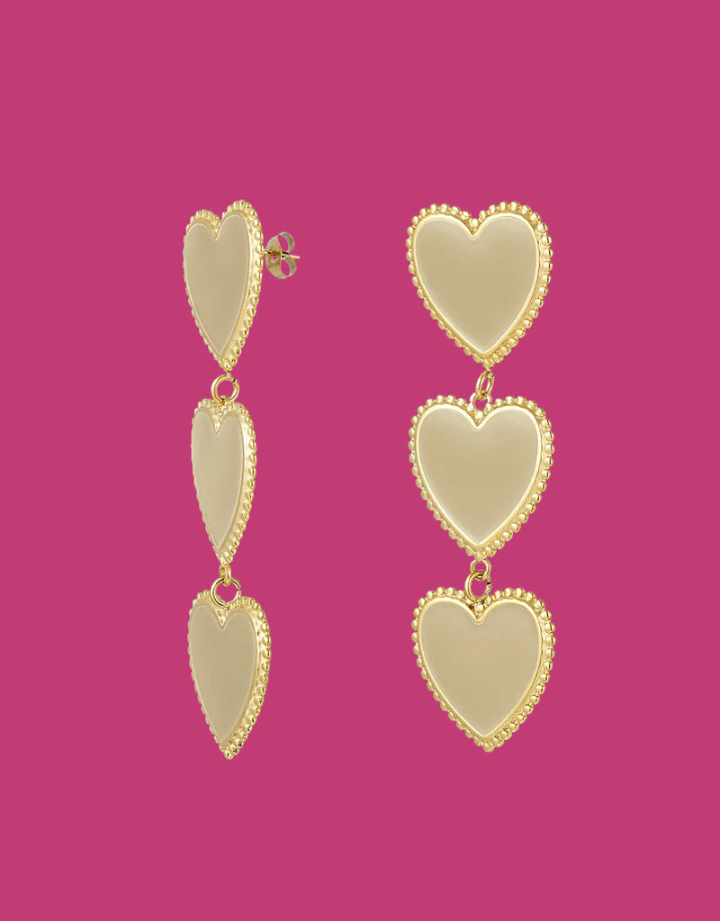 Long layered hearts earrings