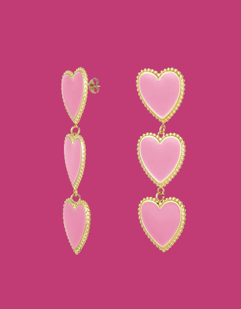 Long layered hearts earrings