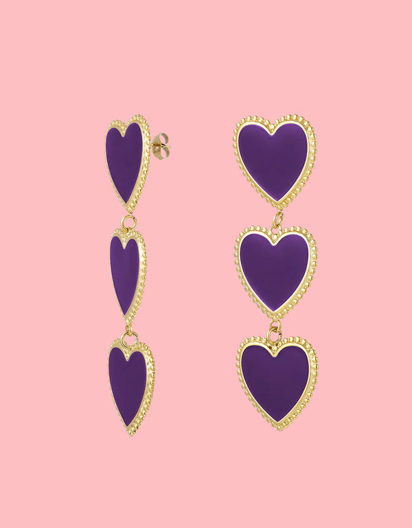 Long layered hearts earrings