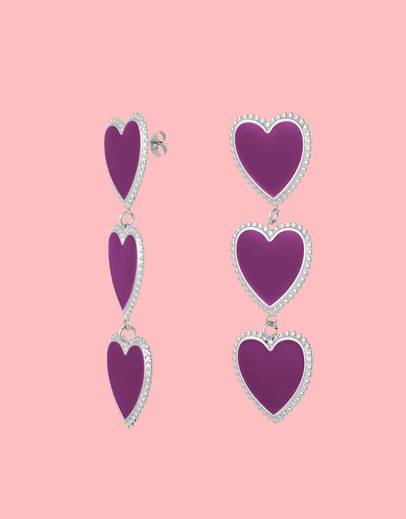 Long layered hearts earrings