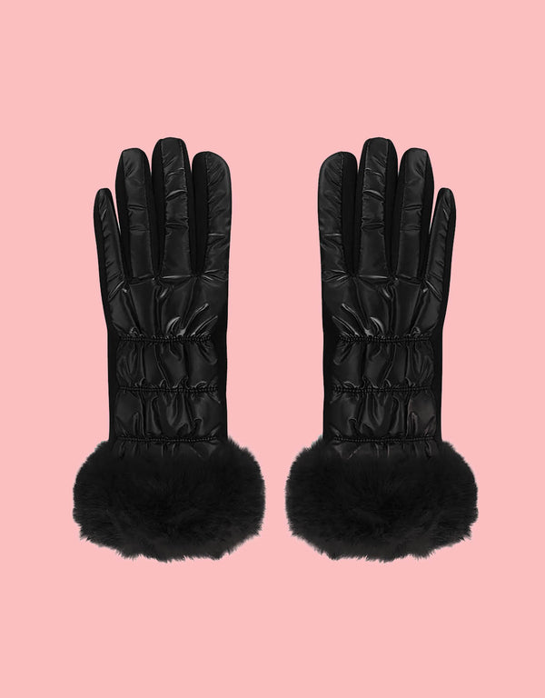 Metallic faux fur trim gloves