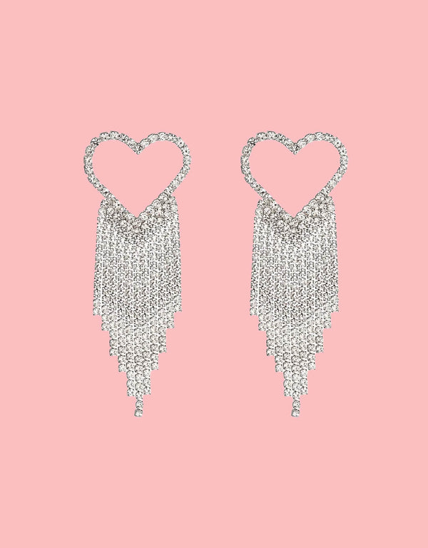Open heart strass waterfall earrings
