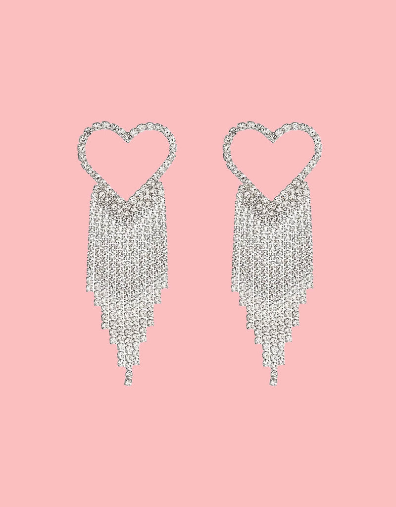 Open heart strass waterfall earrings