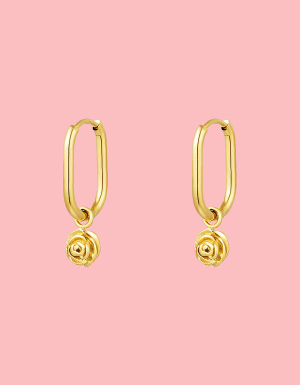 Oval dangling rose earrings