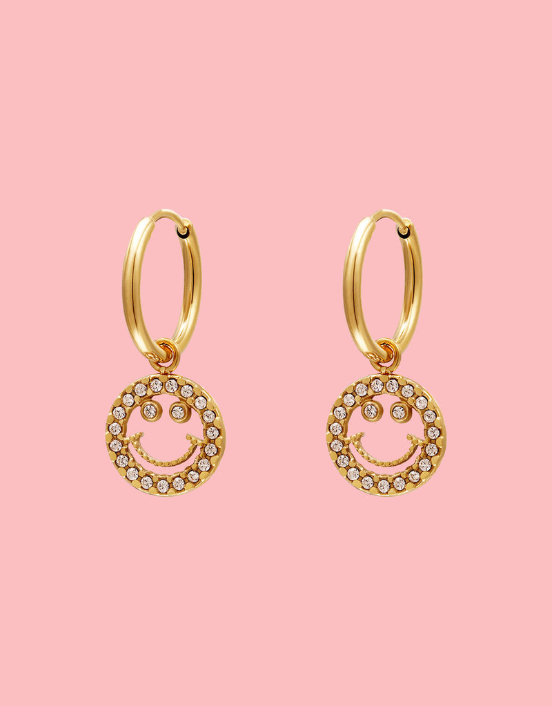 Rhinestone smiley earrings