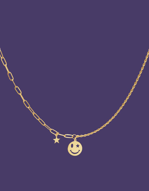 Stainless steel necklace smiley and star