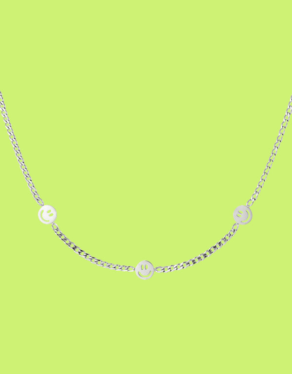 Stainless steel necklace with three smiley charms