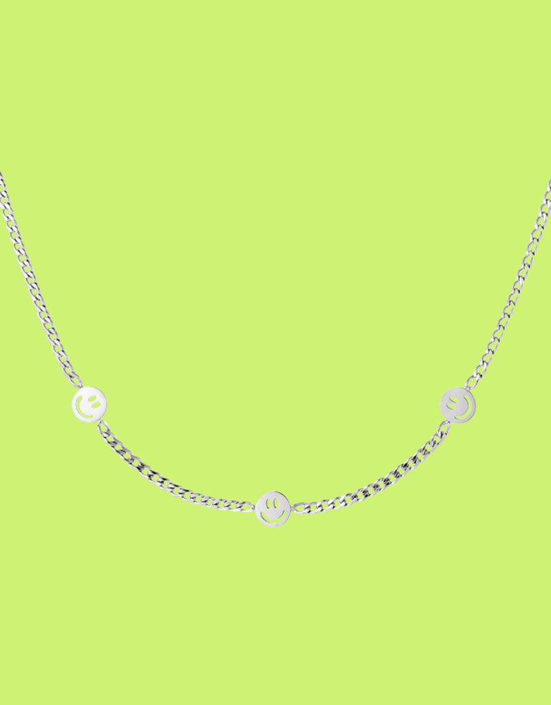 Stainless steel necklace with three smiley charms