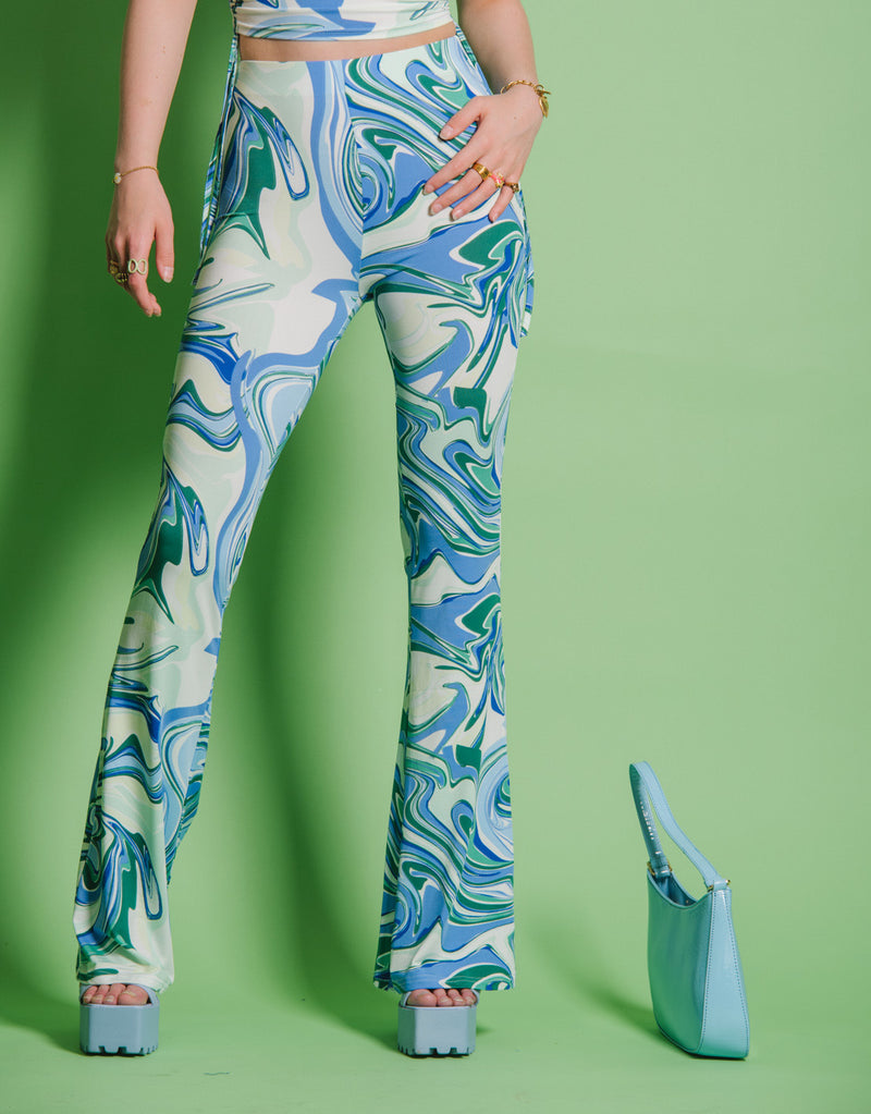 Swirl print flared trousers