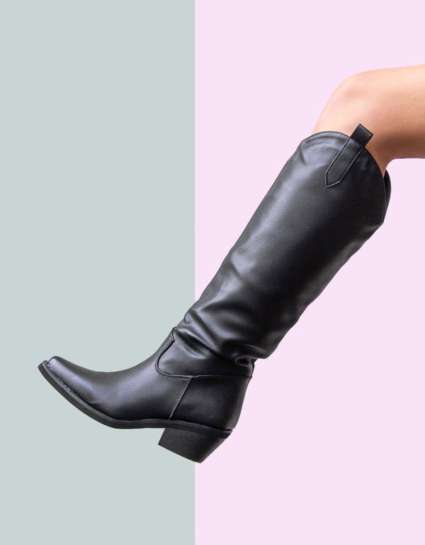 Vegan leather heeled cowboy boots 2