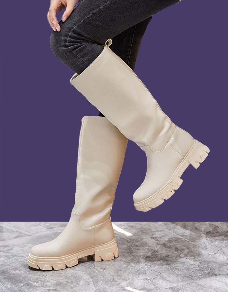 Vegan leather high chunky boots