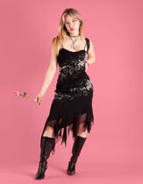 Vintage asymmetric tulle trim dress