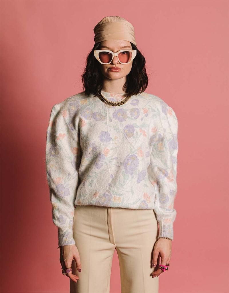 Vintage colorful flowers sweater