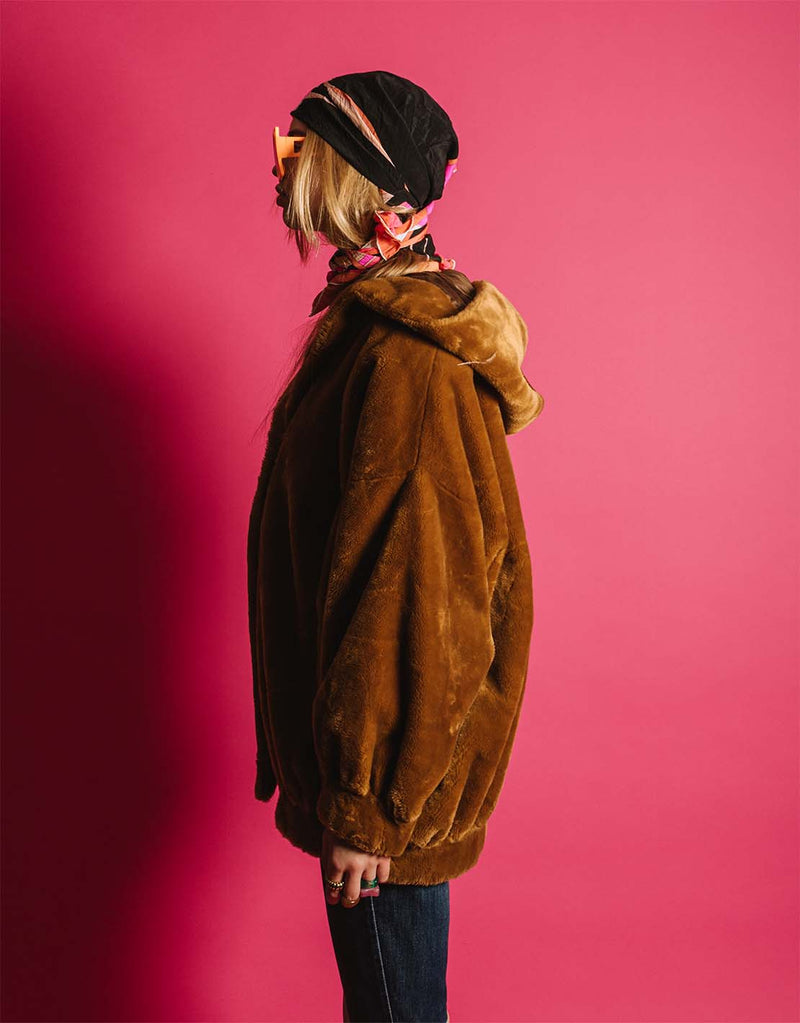 Vintage faux fur coat with hood