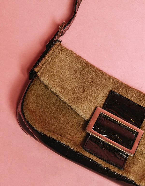 Vintage faux fur square clasp bag