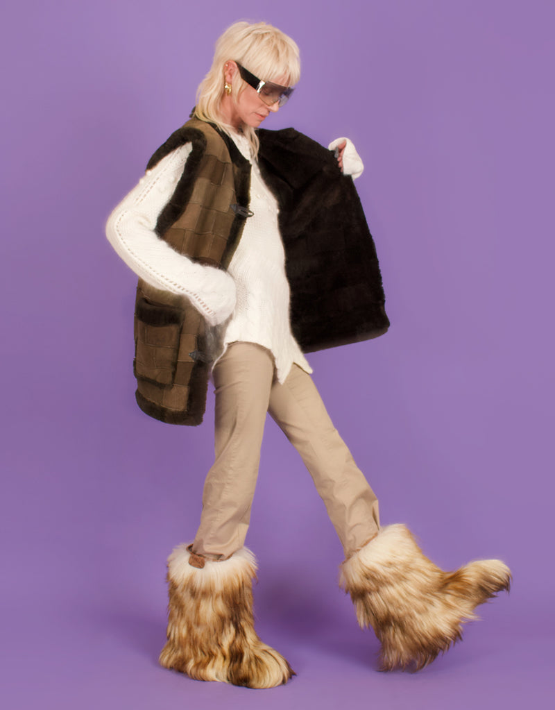 Vintage faux fur trim toggle waistcoat
