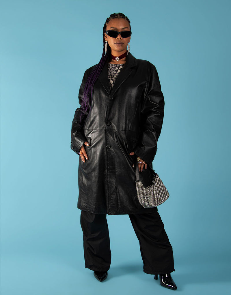 Vintage leather long blazer coat