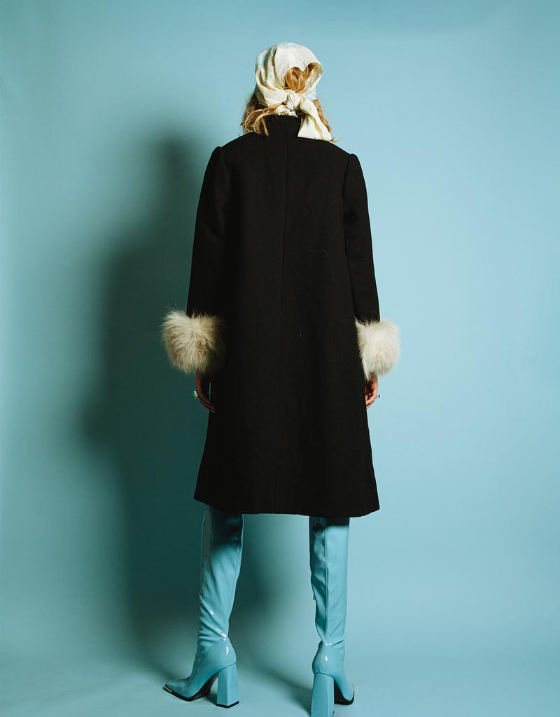 Vintage long coat with furry cuffs