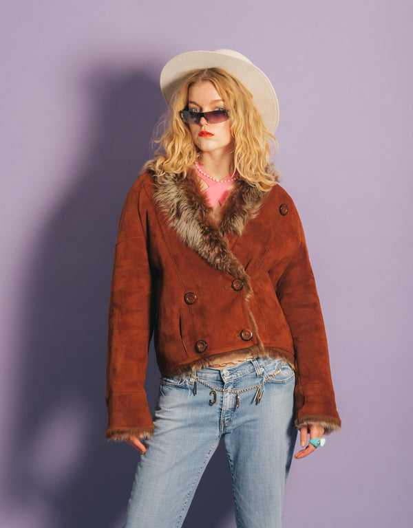 Vintage suede faux fur jacket