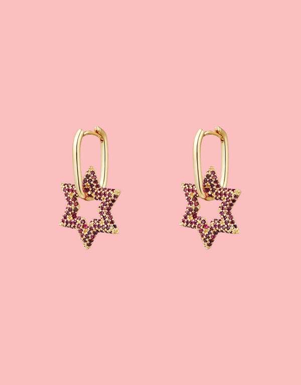 Zircon dangling star earrings