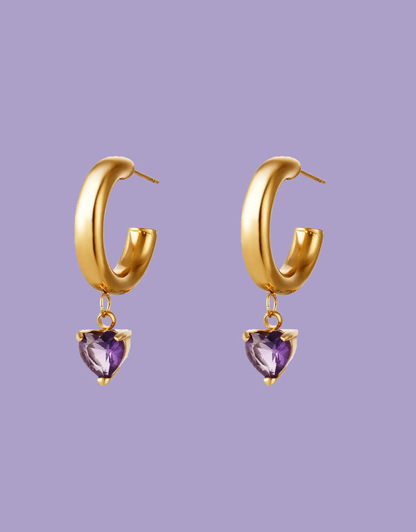 Zircon heart open hoop earrings