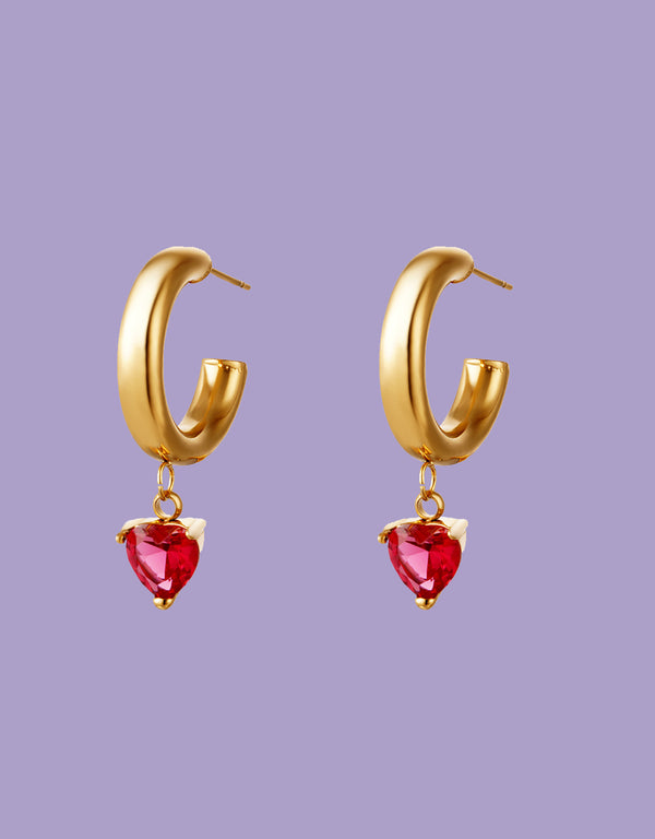 Zircon heart open hoop earrings