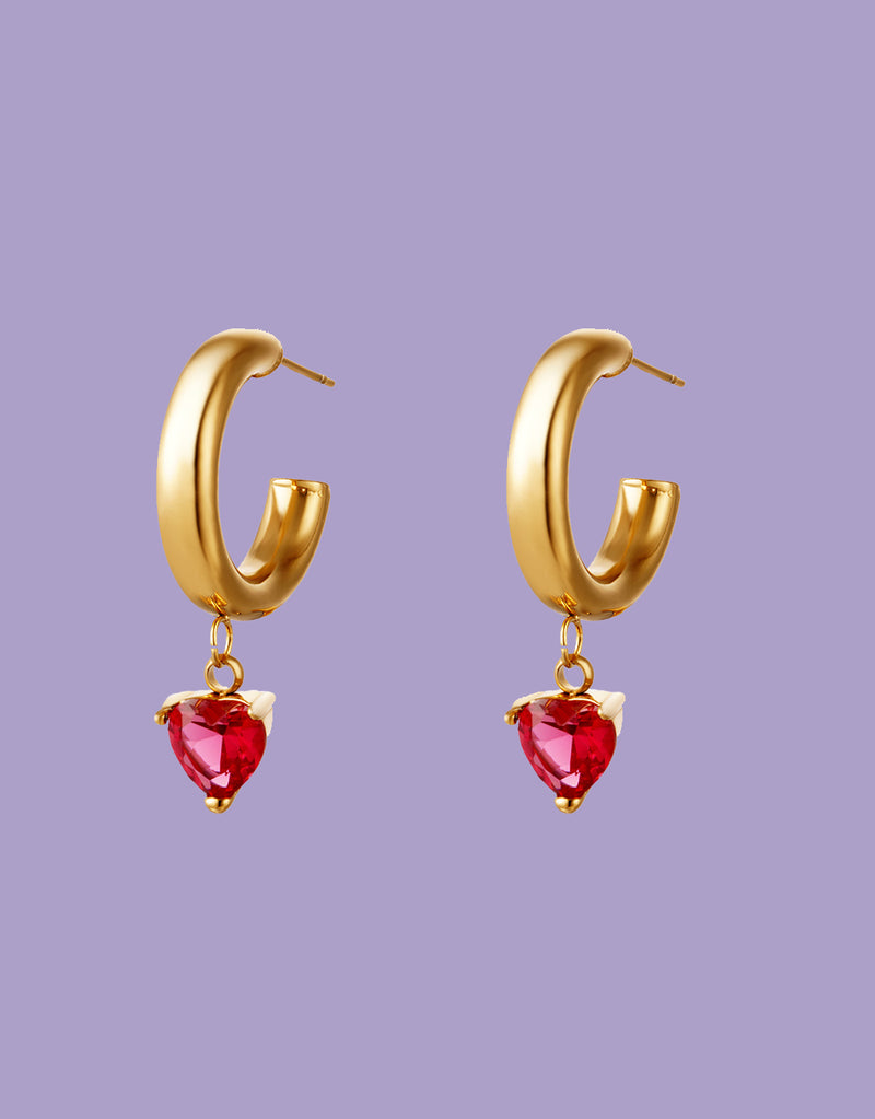 Zircon heart open hoop earrings