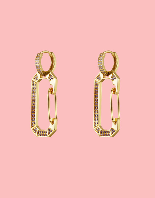 Zircon link charm earrings