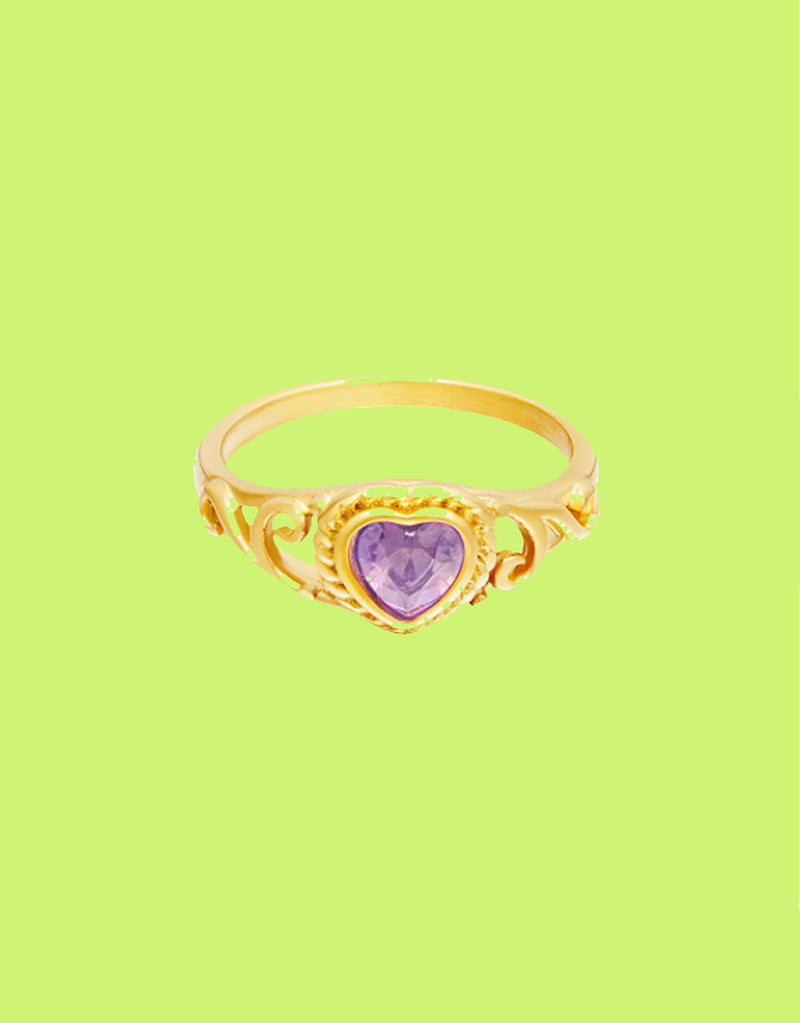 ring with zircon stone heart