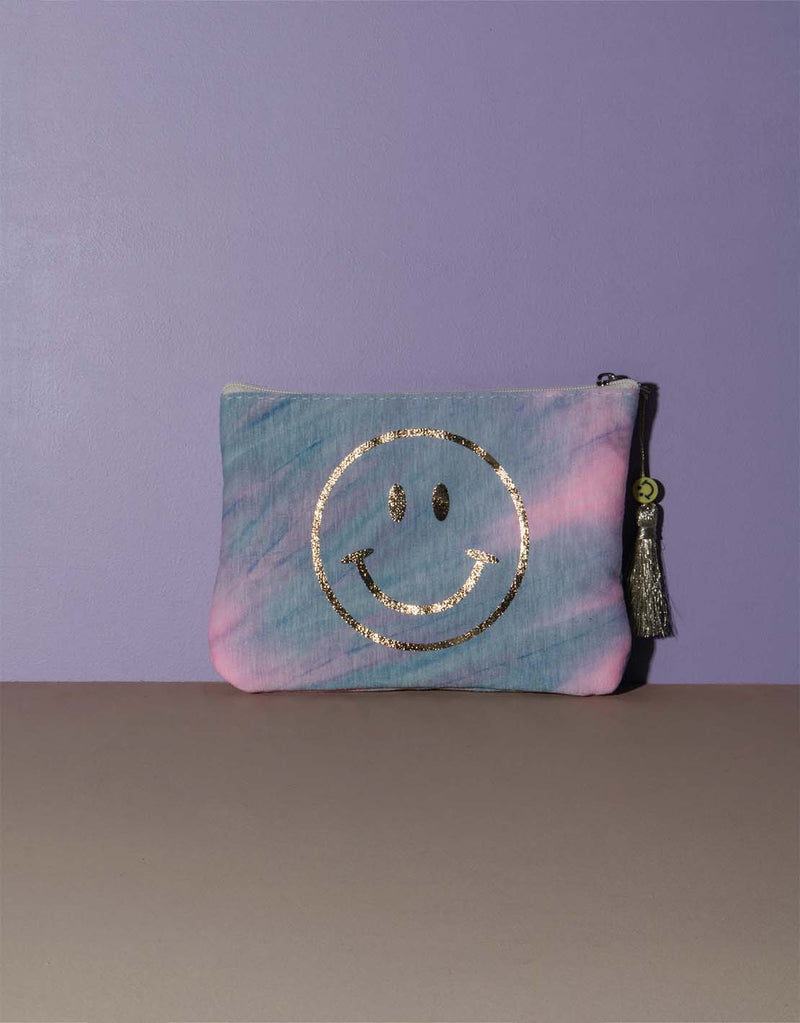 tie dye smiley pouch