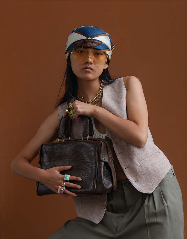 vintage dark brown leather handbag